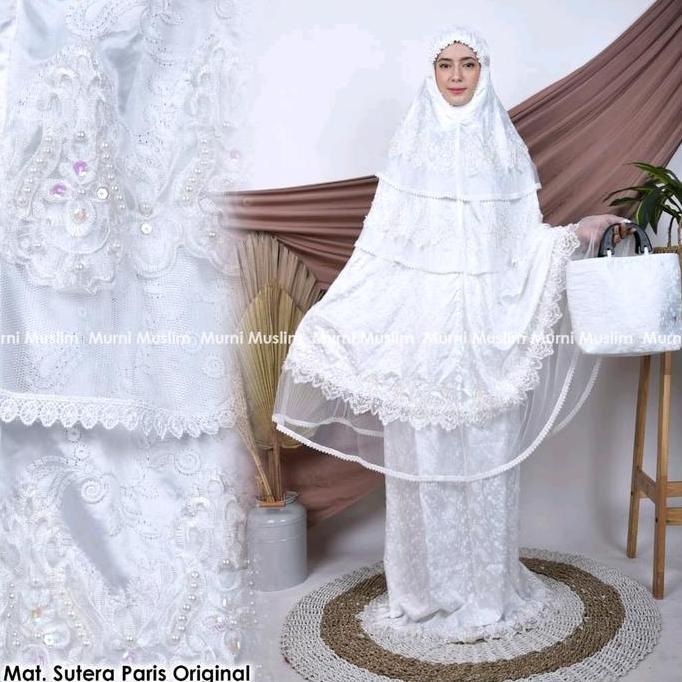 Mukena Dewasa Sutra Paris Original Pengantin Atasan Bawahan