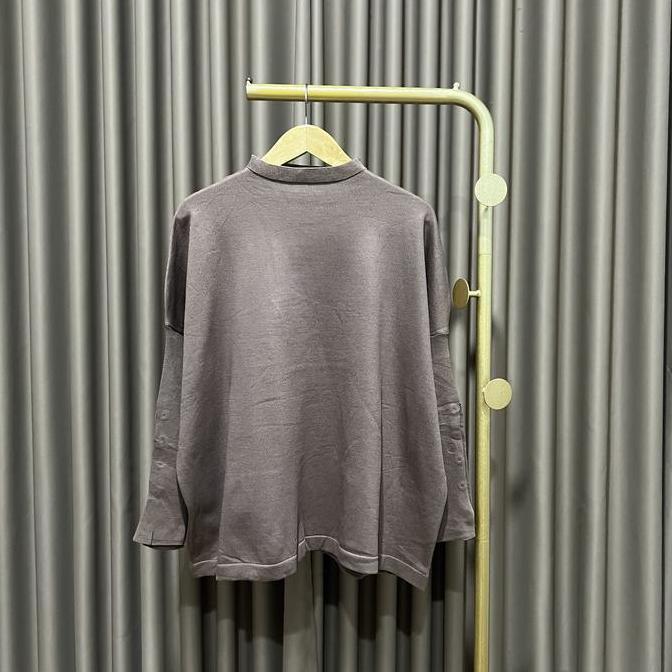 COOVI  Elodie Tunik Knit Oversize Gold Button - Atasan Tunik Wanita Lengan Panjang Polos Knitwear Ra