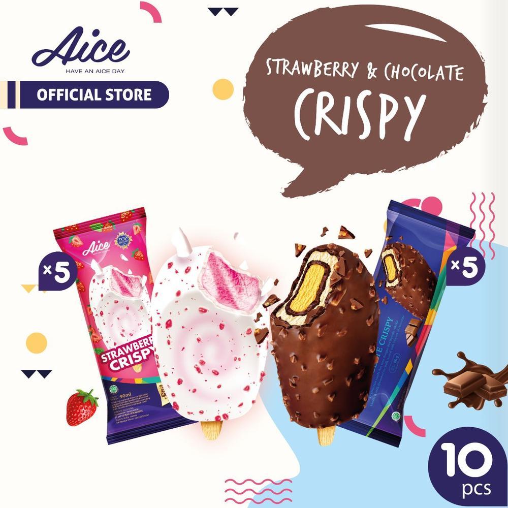 Paket Aice Ice Cream Strawberry Crispy 5 Pcs & Chocolate Crispy 5 pcs Eskrim Es Krim Flash Sale