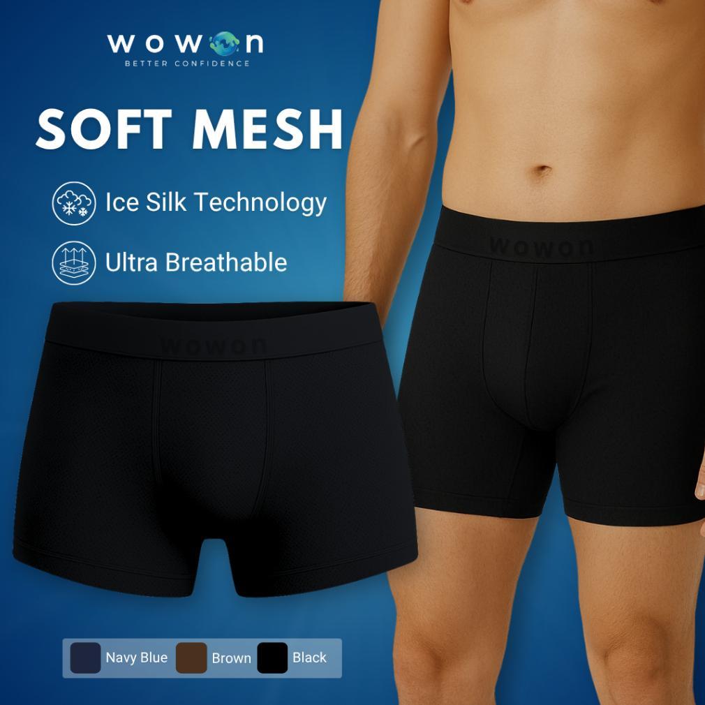 Wowon Men Boxer - 3 Pcs - Celana Dalam Pria - Soft Mesh Boxer