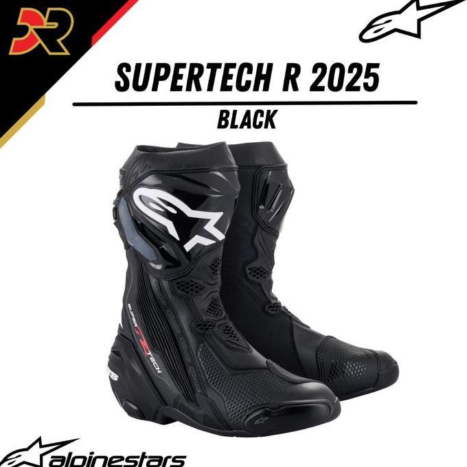 Alpinestars Supertech R 2025 Black Racing Boots Sepatu Balap