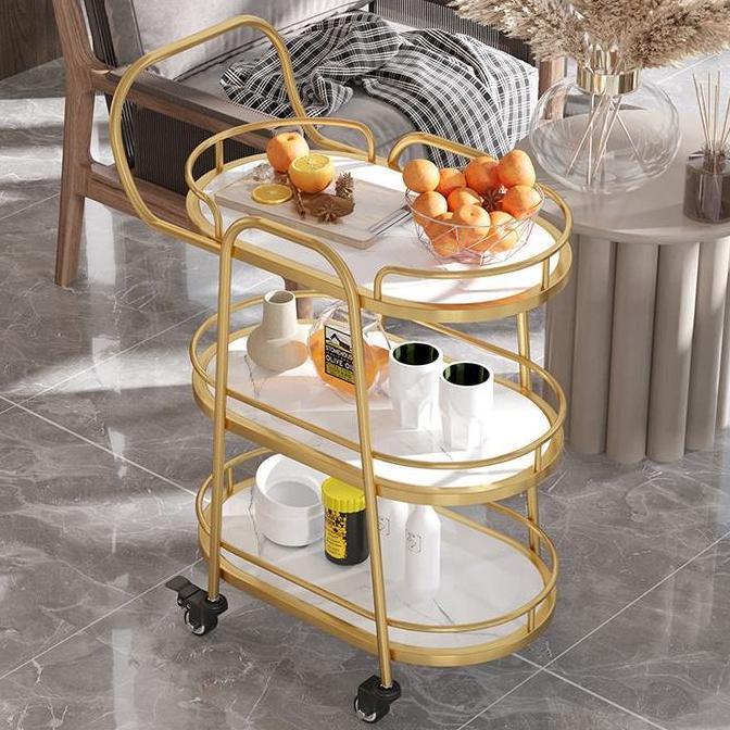 Gold Marble Serving Food Trolley Hotel - Troli Makanan Restoran Hotel