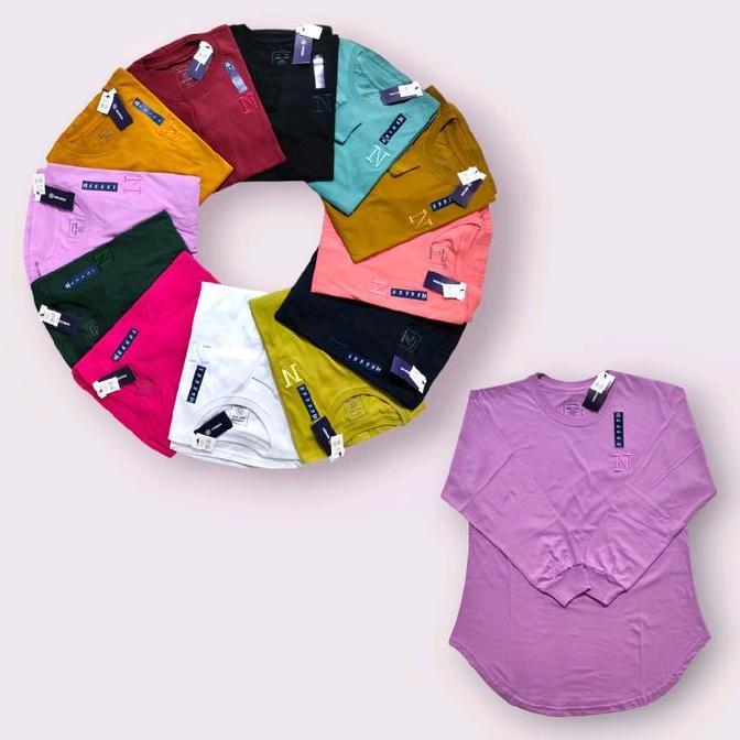 Cntikk- Kaos Cewek Lengan Panjang Manset Lengan Rib Oval Katun Combed Oversize Kaos Lengan Panjang O