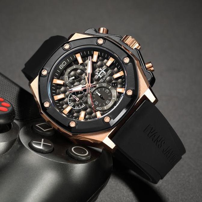Evans Jayden Jam Tangan Pria 9586 Rubber Kaca Sapphire Chronograph Water Resistant 10ATM Stainless W