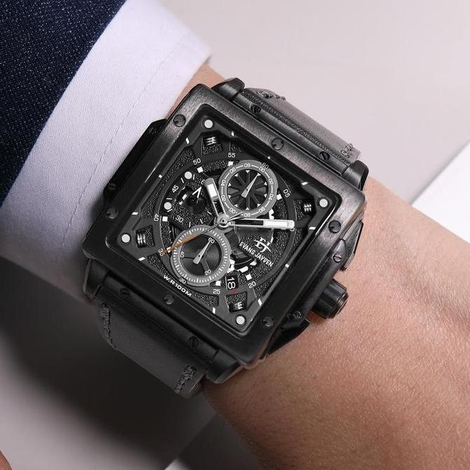 Jam Tangan Pria Evans Jayden 9582 Kulit Kaca Sapphire Chronograph Water Resistant 10 ATM Watches