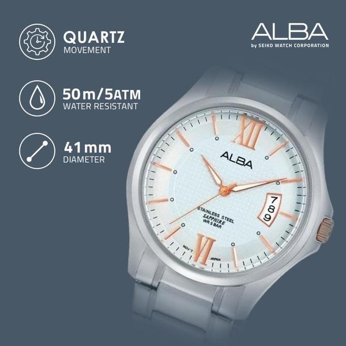 Alba Jam Tangan Pria AS9953 / AS9953X1 Sapphire Quartz White Dial Stainless Steel Strap Watch
