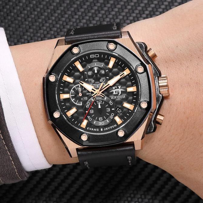 Evans Jayden Jam Tangan Pria 9586 Kulit Kaca Sapphire Chronograph Water Resistant 10 ATM Stainless W