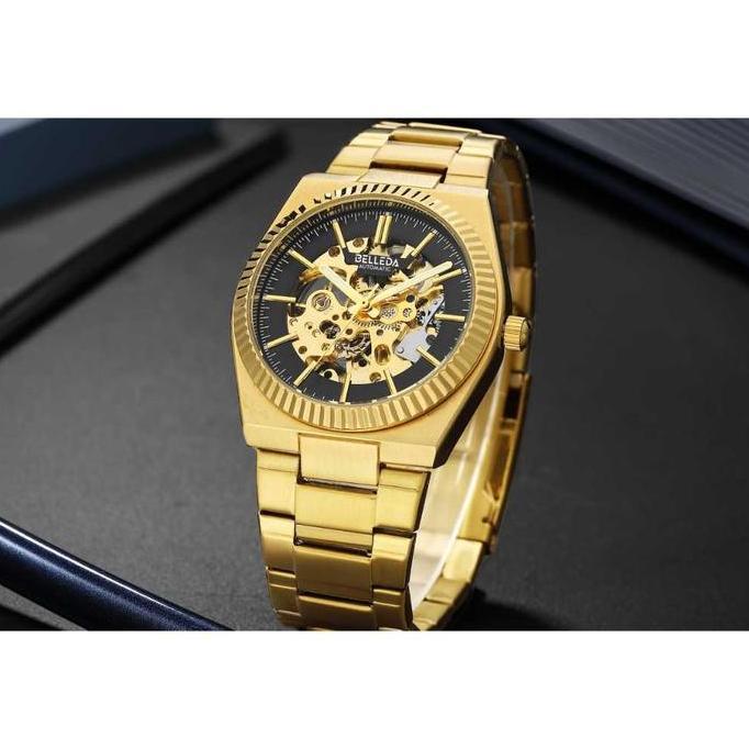DISKON JAM TANGAN BELLEDA  jam tangan BELLEDA 9542 RANTAI Automatic Gear  Stainless Water Resistence