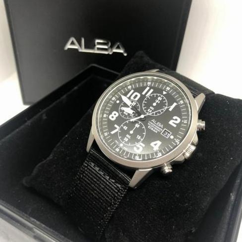 Jam Tangan Pria ALBA Chronograph Strap Kanvas Hitam AM3853X1 Orinal