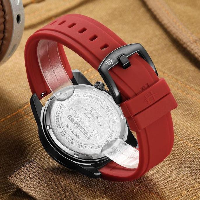 Jam tangan Evans Jayden Jam Tangan Pria 9589 Rubber Kaca Sapphire Chronograph Water Resistant 10 ATM