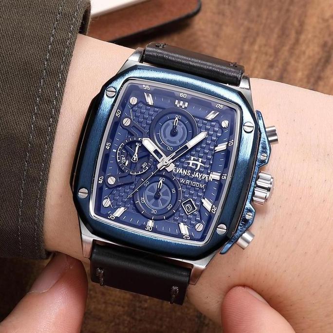 jam tangan Evans Jayden Jam Tangan Pria 9580 Kulit Kaca Sapphire Chronograph Water Resistant 10 ATM 