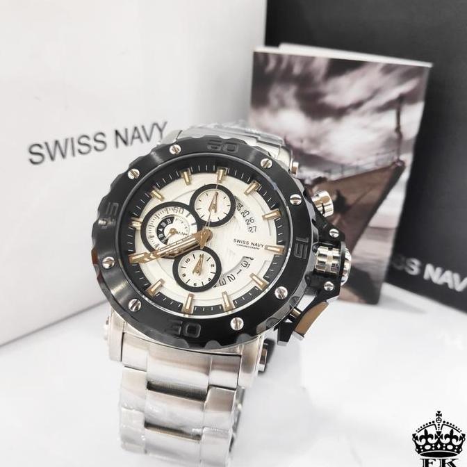Jam Tangan Swiss Navy 8932 Silver Black Chronograph Aktif ORINAL