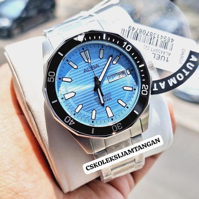 JAM TANGAN PRIA ALBA AL4459X1 AL4459 AUTOMATIC SILVER BLUE ORINAL