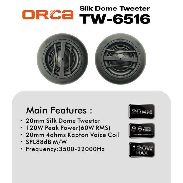 Tweeter Orca TW-6516 Silk Dome Tweeter Speaker Mobil