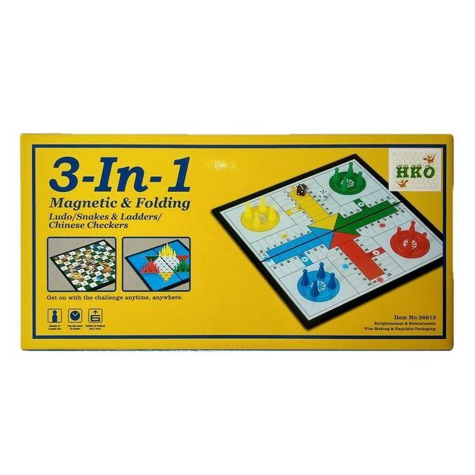 Ludo Halma Ular Tangga 3-in-1 Magnetic Board Game