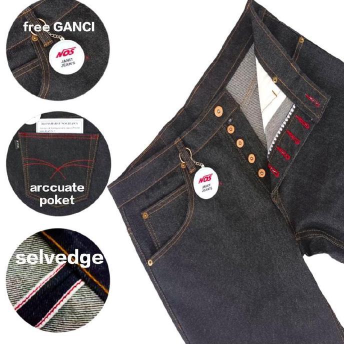 RAW DENIM BAHAN KAKU SELVEDGE  BLACK INDIGO 15oz PREMIUM QUALITY FULL BUTOON FLY Jeans Pria Celana D