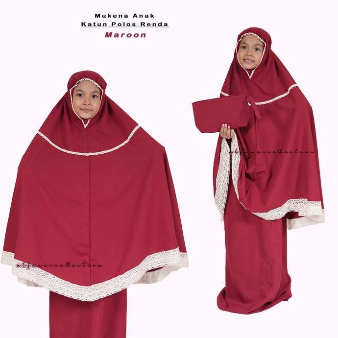Mukena Katun Polos Renda / Mukena Anak Katun Polos Premium