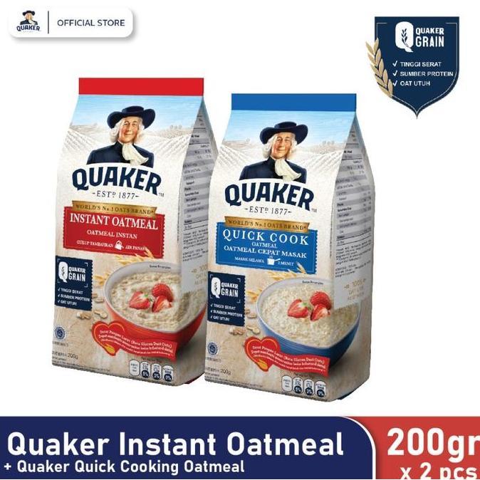 Quaker Instant Oatmeal 200 Gr + Quaker Quick Cooking Oatmeal 200 Gr
