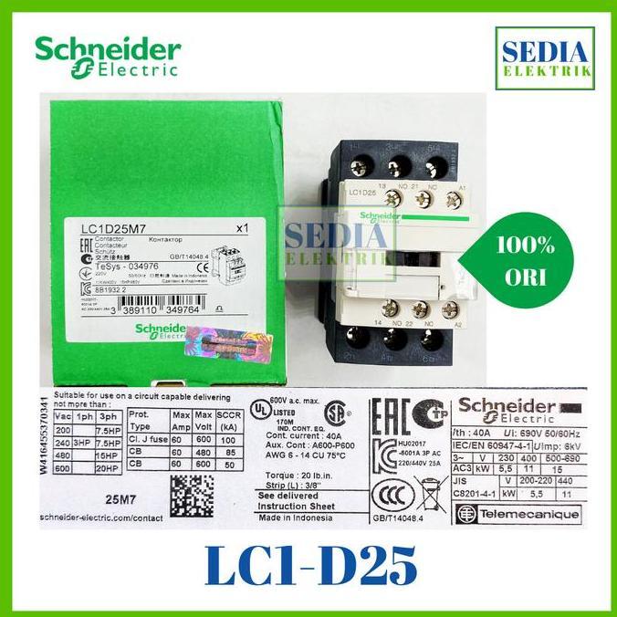 Terjangkau Kontaktor Schneider Lc1D25M7 Lc1 D25 Lc1-D25