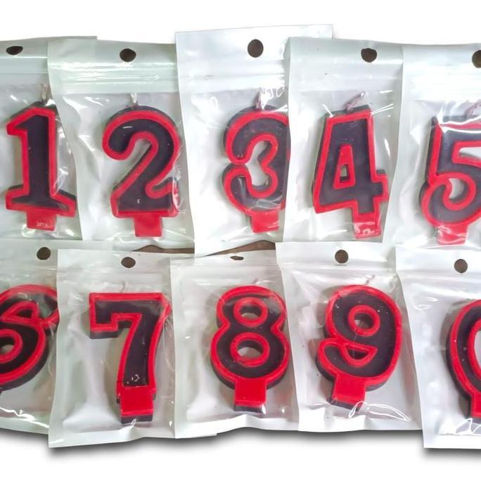 TERBARU LILIN ANGKA ULTAH TWO TONE BLACK LIST RED LUSINAN Kue Candle murah