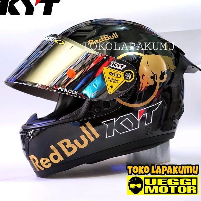 VIRALL HELM KYT R10 BLACK GLOSSY REDBULL PAKET G *