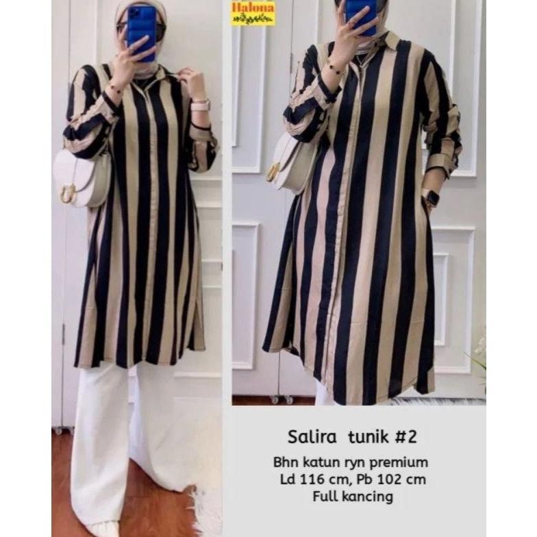 Tunik Jumbo Motif Salur Lengan Panjang Bahan Rayon