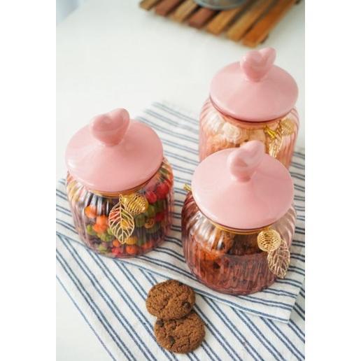 Toples Kue Viral |Toples Snack | Kue Lebaran Kaca Pink untuk 1 pcs toples