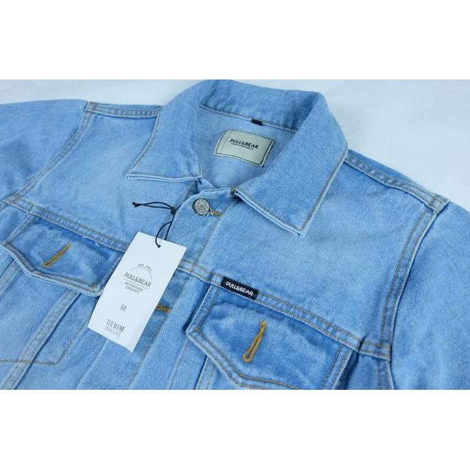 JAKET JEANS PRIA PULL&BEAR BLUE WASH JACKET DENIM PULL AND BEAR BIRU