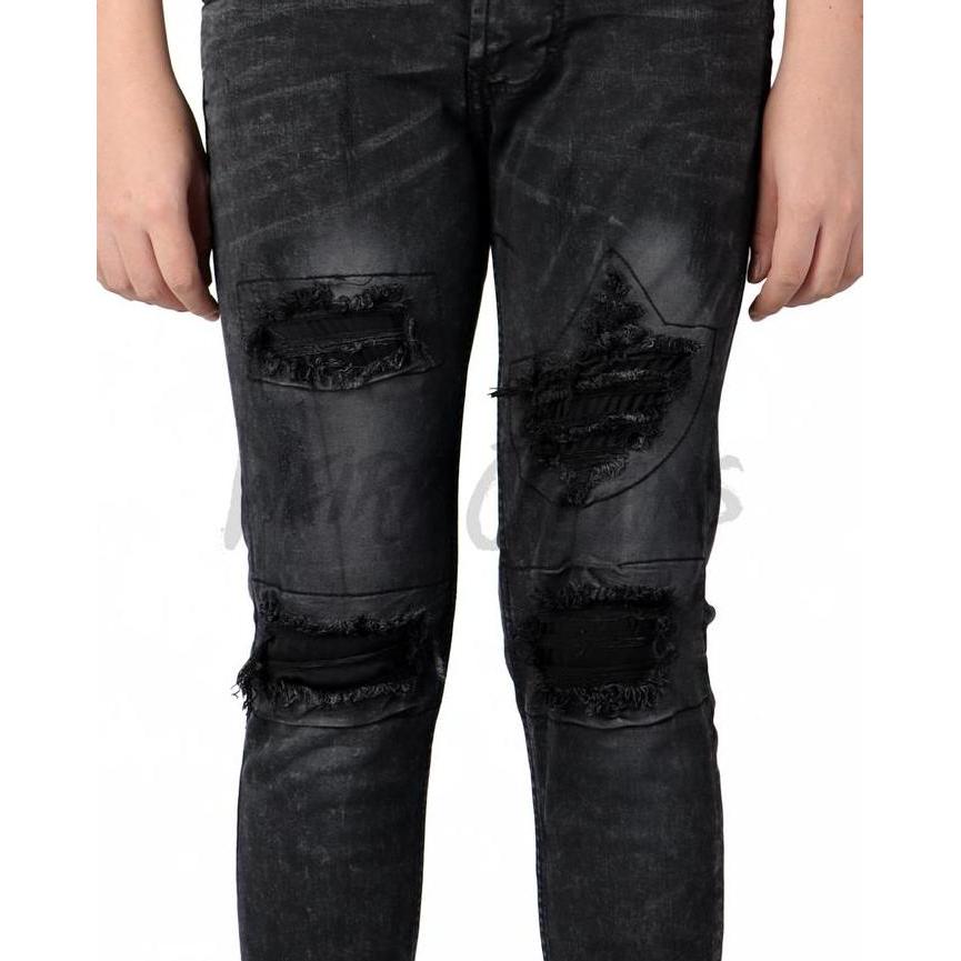 Weird Jeans - Austin Black - Celana Jeans Pria Slimfit Strech Ripped Tambal Denim Nyaman Stretch