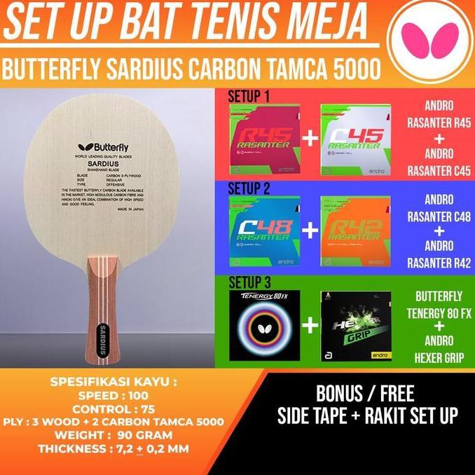 Paket Bat Pingpong Rakitan Butterfly Sardius Tamca Andro Rasanter