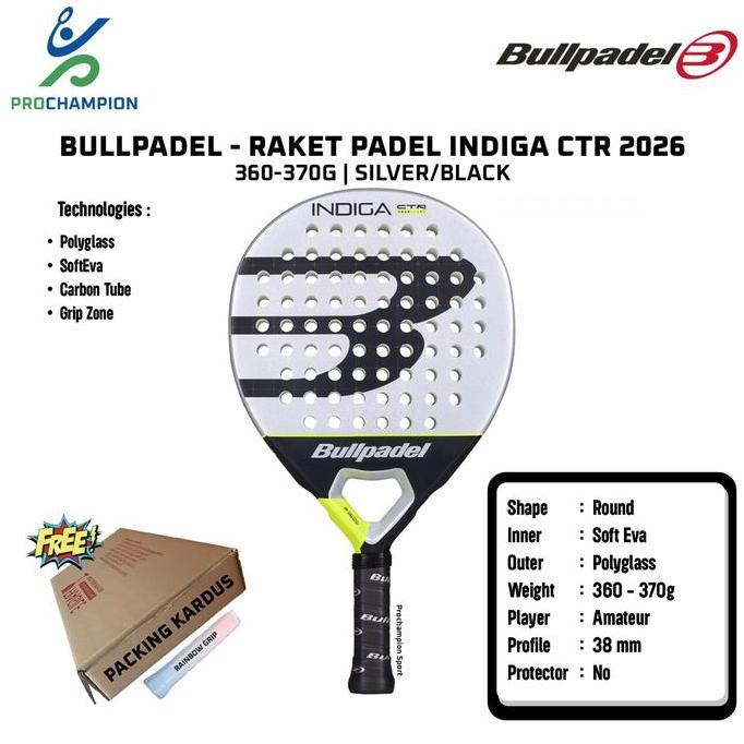 Raket Padel BULLPADEL Indiga CTR 2026 360-370G Silver Black