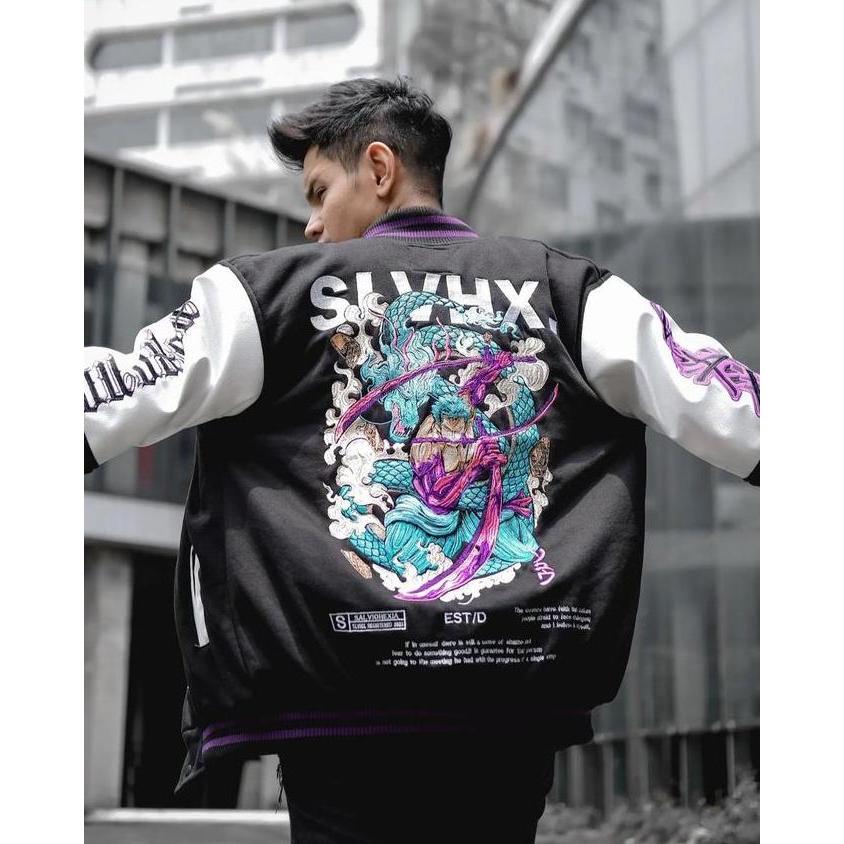 Varsity Baseball Jacket Slvhx Roronoa Zoro Black
