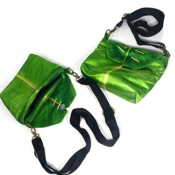 Tas Bahu Selempang Shrelo Shoulder Bag Nasi Uduk Liwet Motif Bungkus Daun Pisang Mini Bahan Kilap Ka