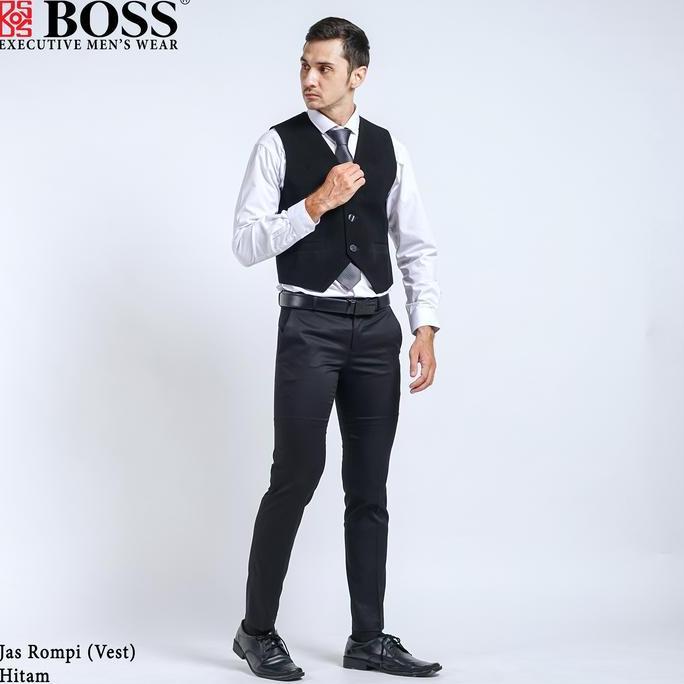 BOSS Jas Rompi (Vest) Formal Pria Slim Fit Hitam