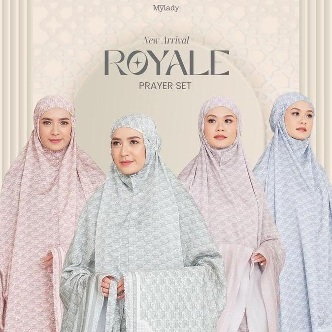 MyLady Hijab ROYALE PRAYER SET Atasan Bawahan Cantik Gold Grey Mewah Mukena Nyaman Panjang Pink
