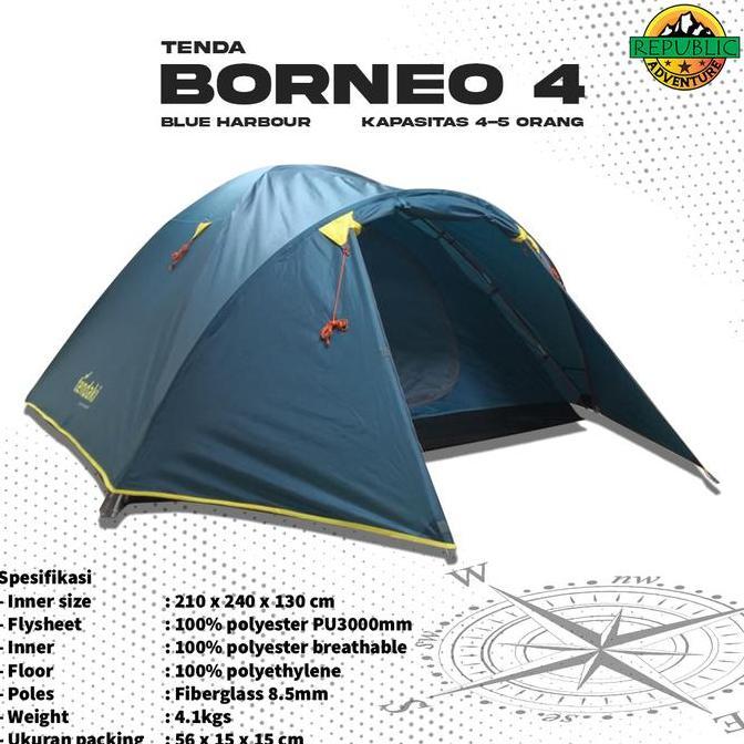 Tendaki Borneo 4 Kapasitas 4-5 orang Tenda Outdoor Tenda Borneo 4 Orange Blue Harbour Camping