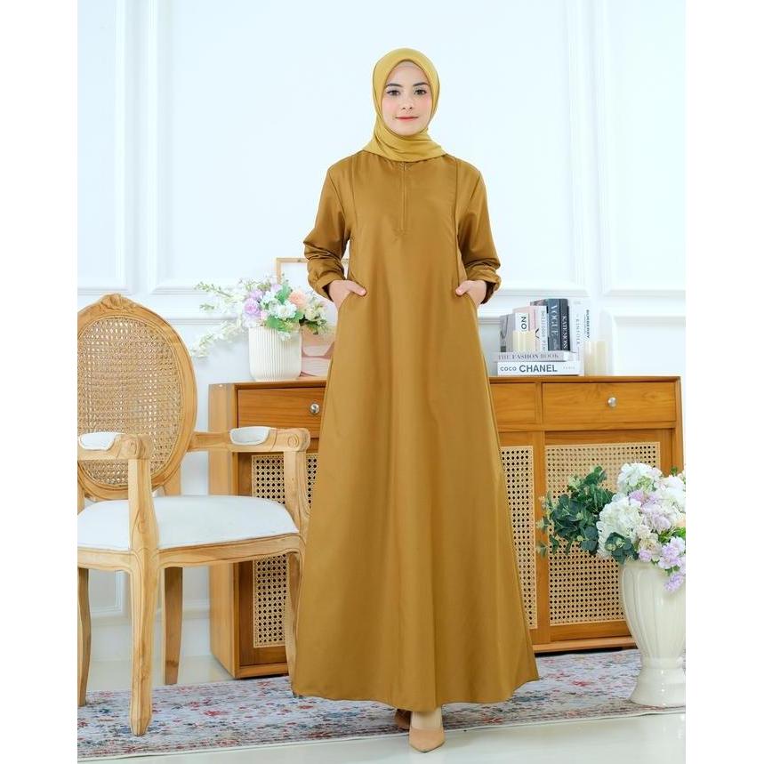 Gamis Seragam guru PNS PDH PEMDA Warna Khaki LD 130 Cm Muslim Toyobo Panjang Wanita