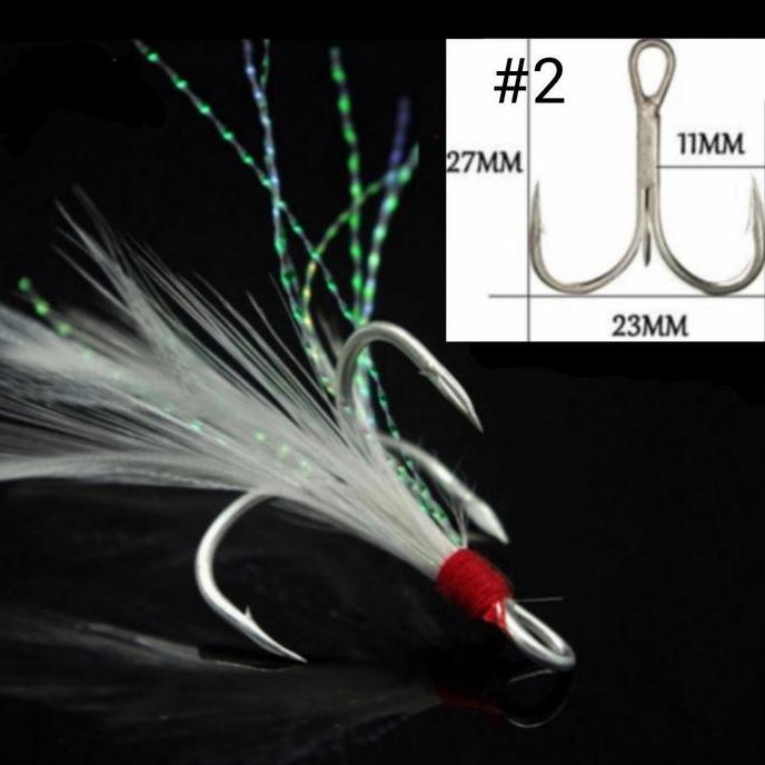 Treble Hook Bulu No.2 untuk Spoon lure 30gr 40gr Jig 40gr 60gr
