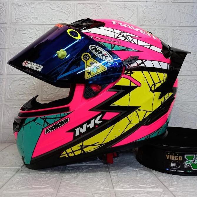 // HELM NHK RX9 #RAVEN PINK YELLOW+VISOR IRIDIUM BLUE ''
