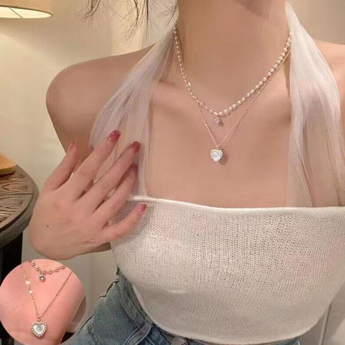 CUCI GUDANG KL Kalung Necklace Mutiara Butterfly Imitasi Emas Perak Liontin Aksen Gaya Vintage Summe