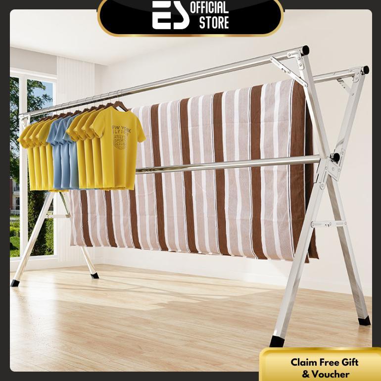 ES Jemuran Baju Lipat Tiang Jemuran Pakaian Kuat Tempat Jemuran Baju Portable Gantungan Baju