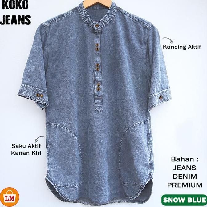 Baju Pria Muslim KOKO JEANS Lengan Pendek Bahan Denim M-XXL / 22083