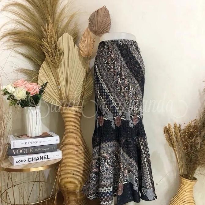 ZK - Rok Batik Plisket Duyung / Rok Duyung Plisket Batik Pesta Bawahan Panjang Wanita Hitam Semi Sil