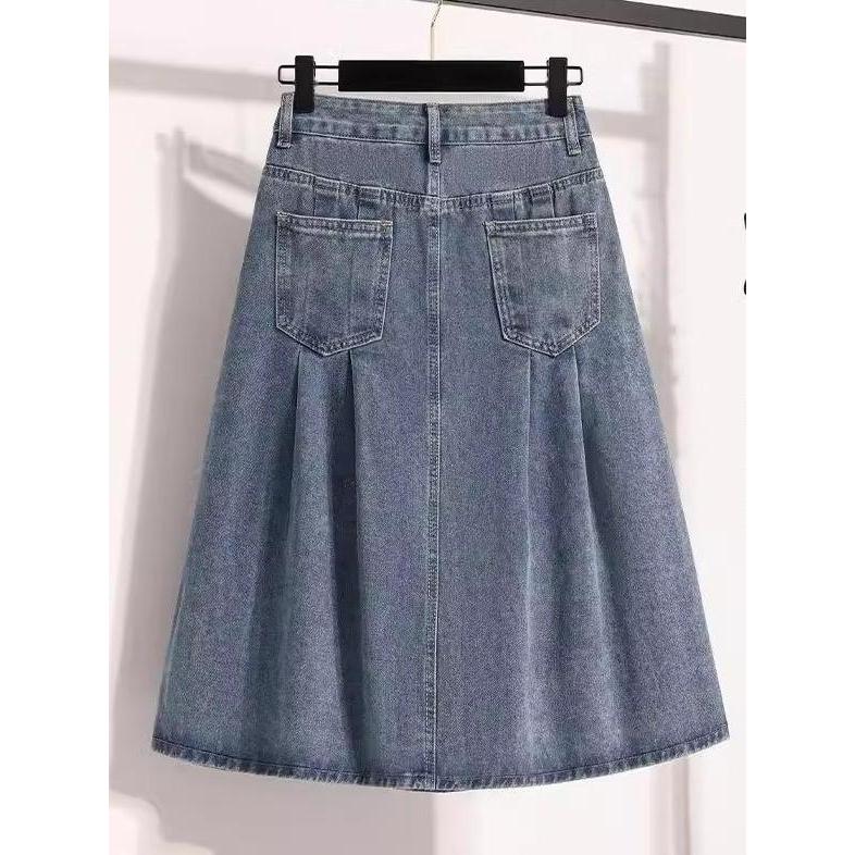 DISKON JEANS.CEWEK ROK PLISKET MIDI KOREAN STYLE ROK JEANS PANJANG KAWAII ANGIN GADIS MODEL JUMBO202