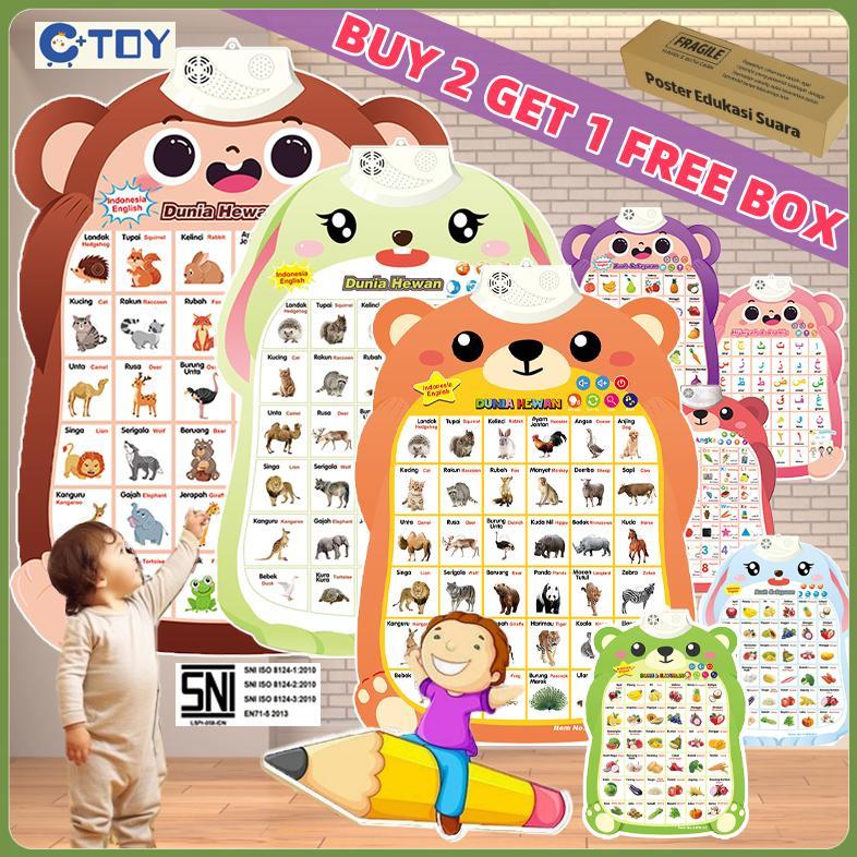 MURAH` Poster Suara Dinding Angka dan Huruf Mainan Poster Bicara Edukasi 3 Bahasa Musik Indonesia In