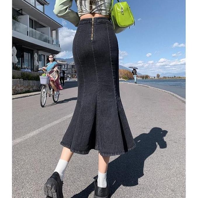 BEST SELLER ROK SPAN JEANS KOREAN STYLE SOBEK ROK HIGH WAIST PANJIANG ROK JUMBO SIZE PEPLUM SKIRTS  
