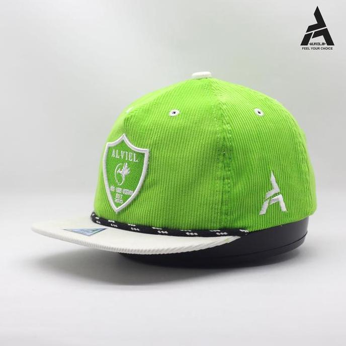ALVIEL - Topi Ropehat Corduroy Hijau Stabilo dan Putih Premium Distro