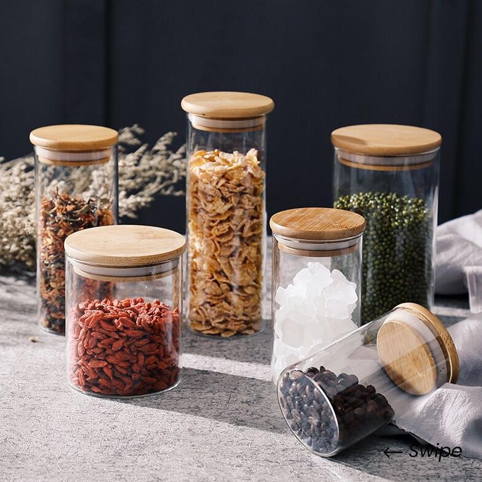 Toples Kue Kering Kaca Tutup Kayu Kedap Udara Toples Kaca Estetik .