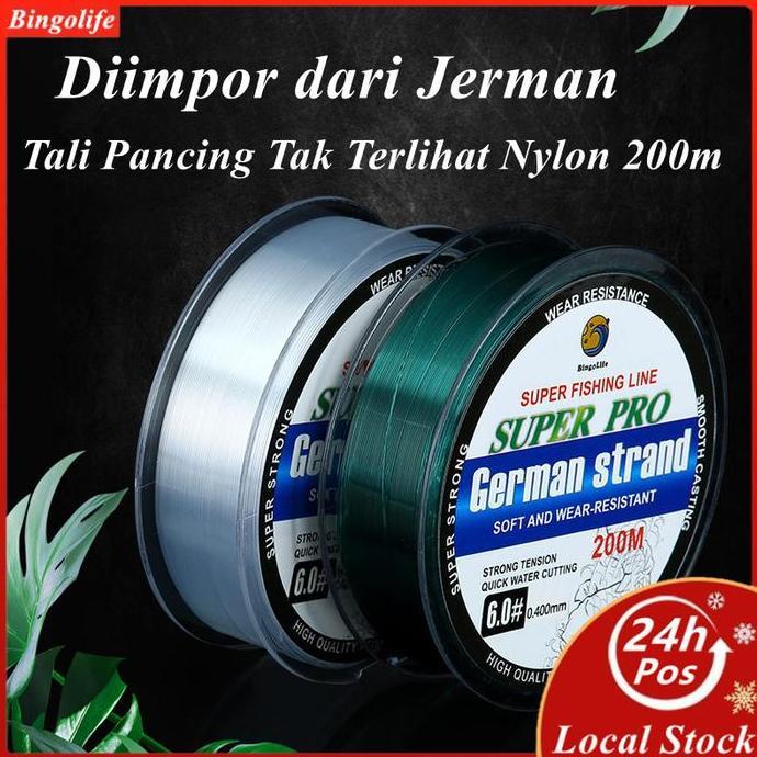 Bingolife Germany Fishing Line 200M Nilon Senar Set Peralatan Pancing Invisible Bahan Tahan Lama Pan