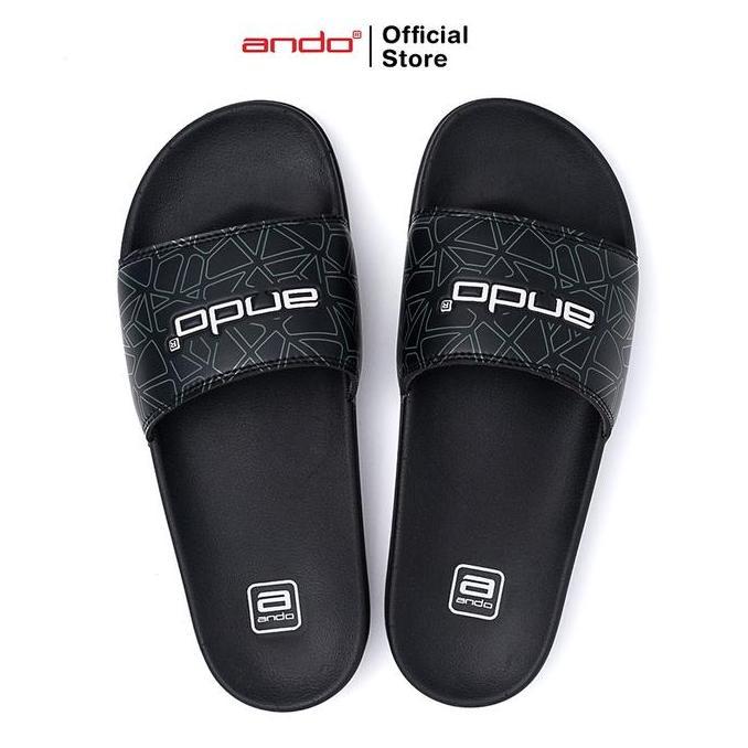Ando Sandal Selop Slip On Geo Pria Dewasa - Hitam/Abu Awet Shoes Sendal Karet